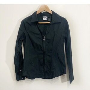 Harley Davidson y2k 2000s Zip Up Blouse Size Medium Black Sequin Studded